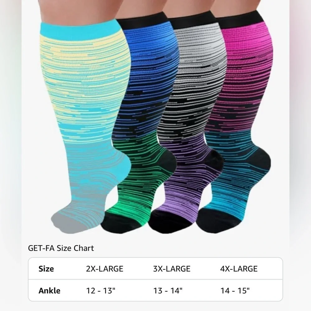 PLUS Size, Ombre Striped Compression Socks, Colorful, Abstract, Travel (1 Pair)